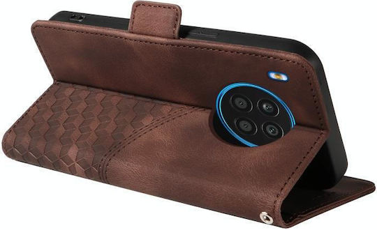Embossed Rhombus Starry Back Cover Leather / Silicone with Strap with Card Slot Brown (Honor 50 Lite)