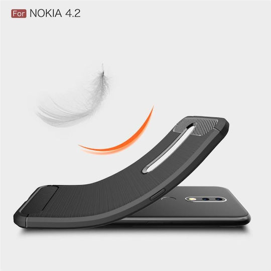 Brushed Texture Carbon Fiber Back Cover Σιλικόνης Κόκκινο (Nokia 4.2)