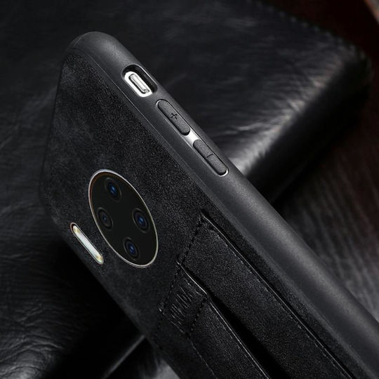 Shockproof Umschlag Rückseite Silikon / Leder mit Band Schwarz (Huawei Mate 30 Pro)