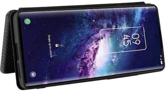 Carbon Fiber Texture Horizontal Book Silicone / Plastic / Synthetic Leather / Leather Black (TCL 20 Pro 5G)