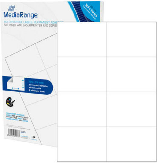 MediaRange 100 Selbstklebende A4-Etiketten 105x74mm