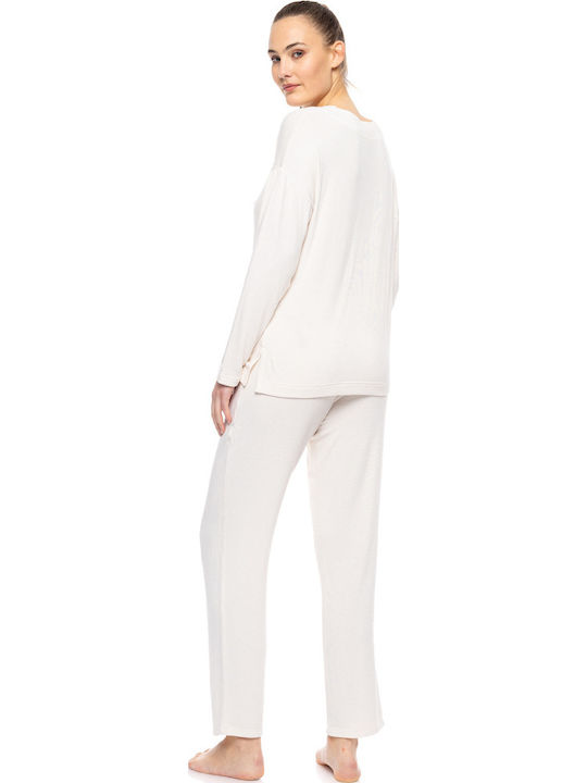 Pink Label Winter Damen Pyjama-Set White
