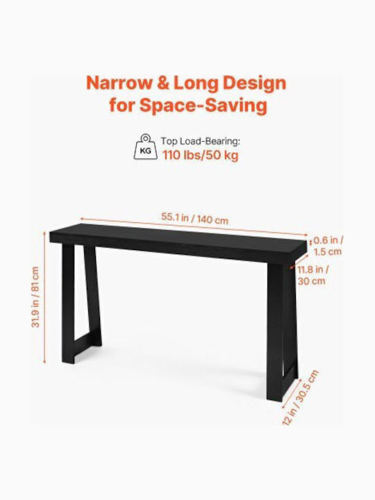 Wooden Console Table Black L140xW30.5xH55.1cm
