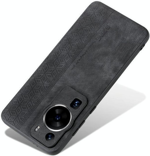 Azns 3d Embossed Skin Feel Umschlag Rückseite Silikon / Leder Schwarz (Huawei P60)