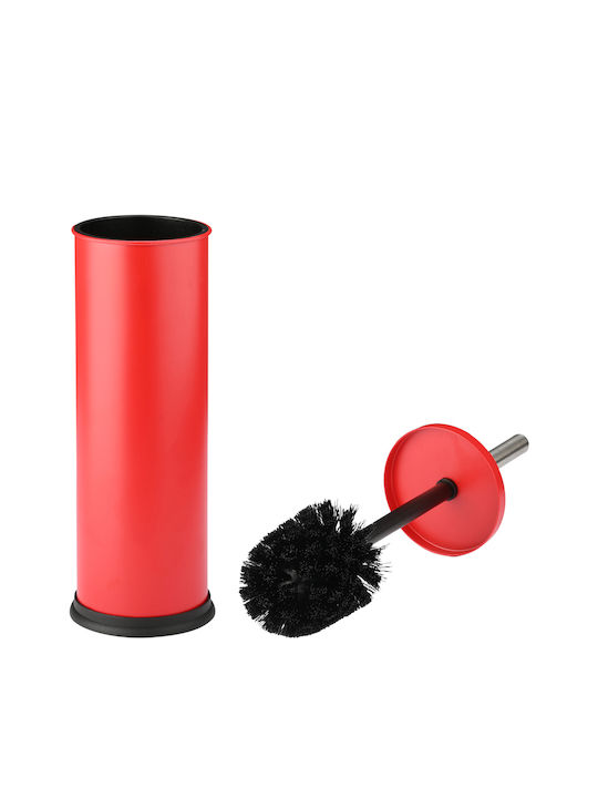 Homely Estia Toilet Brush Classic Metallic Plastic Container 23cm Matte Red