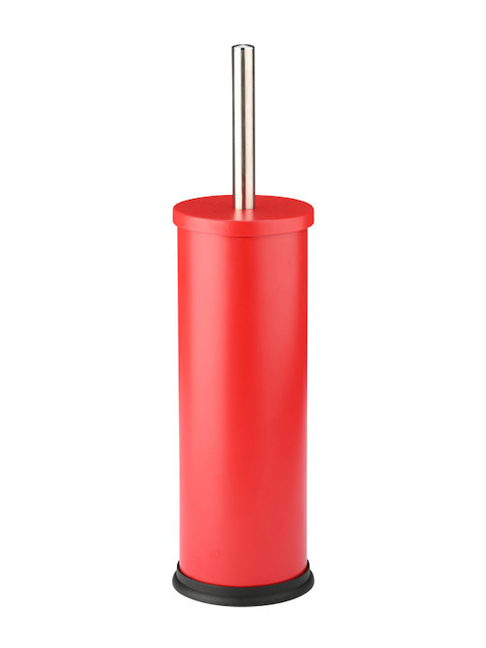 Homely Estia Toilet Brush Classic Metallic Plastic Container 23cm Matte Red