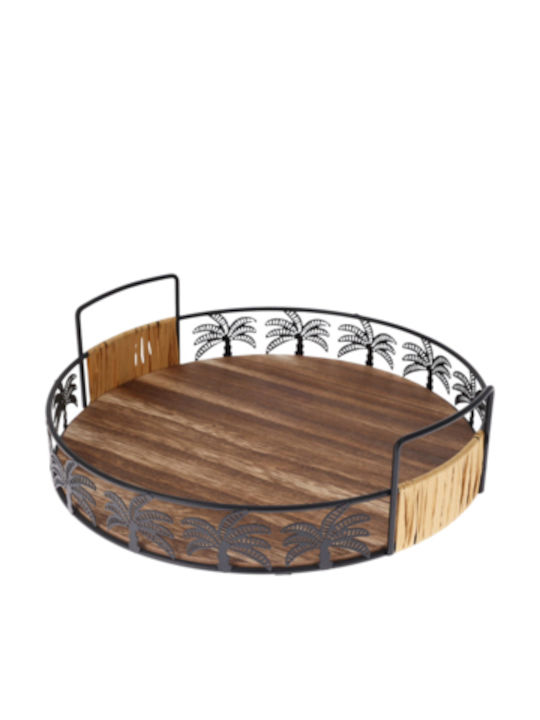 Excellent Houseware Lemnos Rotund Tavă de Servire cu Mânere în Culoare Maro 30cm 2buc