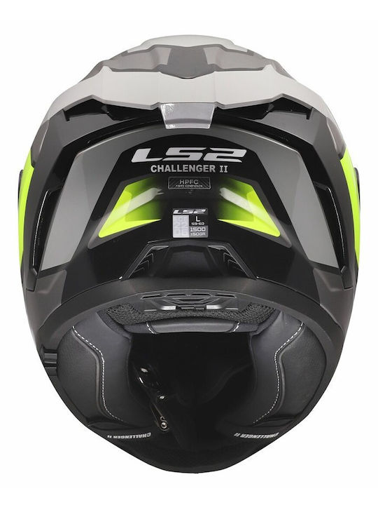 LS2 Challenger II FF817 Viper Gloss Grey/H-V Yellow Мотоциклетна каска Full Face ECE 22.06 с Sunvisor