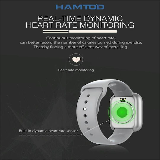 Hamtod GT1 Smartwatch with Heart Rate Monitor (Black)