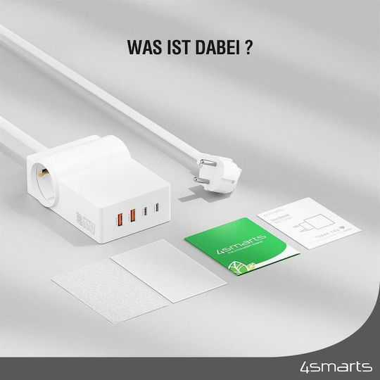 4Smarts Βάση Φόρτισης GaN με 2 Θύρες USB-A και 2 Θύρες USB-C 65W σε Λευκό χρώμα (6in1 Power Strip Desk Gan)