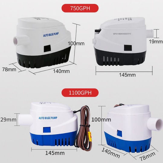 750gph-24v Blue Automatic Submersible Electric Water Pump Marine Bilge Pumps Boat Yacht