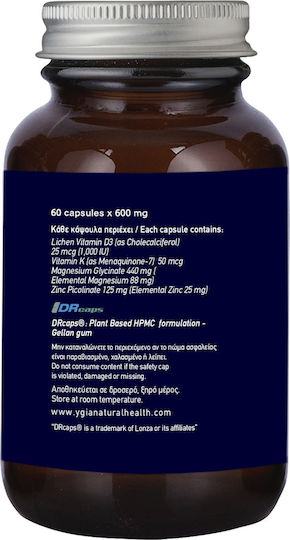 Ygia Vegan Vitamin D3 1,000 Iu K2 Mk7 50mcg Magnesium Glycinate Zinc Picolinate 60 Delayed Release Capsules