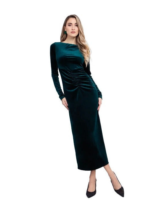 Midi Evening Dress Velvet Open Back with Slit Velvet