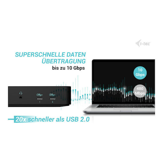 i-tec Display USB-C Docking Station με HDMI/DisplayPort 4K PD Ethernet και σύνδεση 3 Οθονών Μαύρο