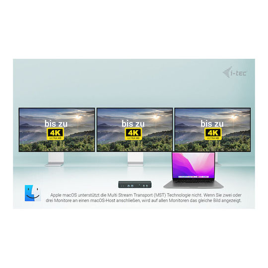 i-tec Display USB-C Docking Station με HDMI/DisplayPort 4K PD Ethernet και σύνδεση 3 Οθονών Μαύρο