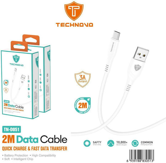 Technovo Kabel USB-C männlich - USB-A Weiß 2m (0030476)