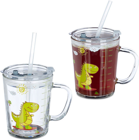 Relaxdays Căni Pentru Copii Cu Mânere Și Paie Din Plastic Multicolor 2 Buc 400ml