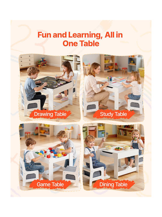 Kids Table and Chairs Set for Painting made of Wood White Vevor