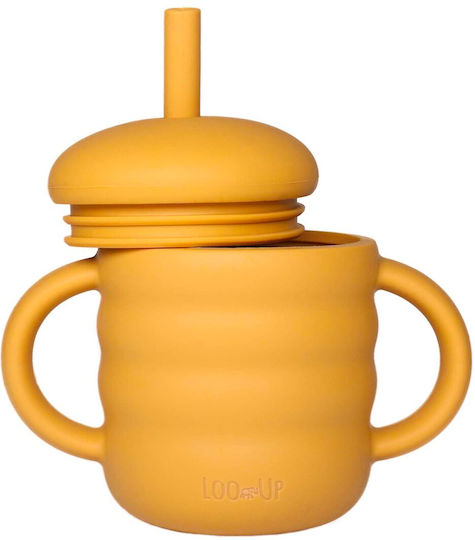 Loo Up Baby Cup with Handles and Straw made of Silicone Yellow 160ml