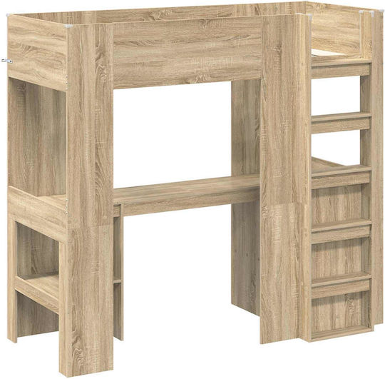 Kids Bed Bunk Single with Desk Beige for Mattress 100x200cm
