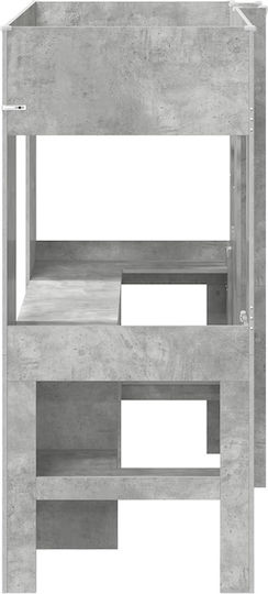 Kids Bed Bunk Single with Desk Gray for Mattress 100x200cm