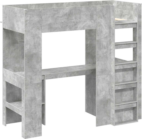 Kids Bed Bunk Single with Desk Gray for Mattress 100x200cm