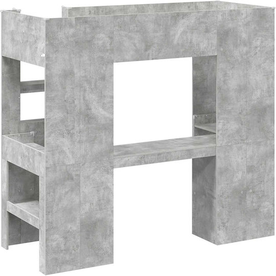 Kids Bed Bunk Single with Desk Gray for Mattress 100x200cm