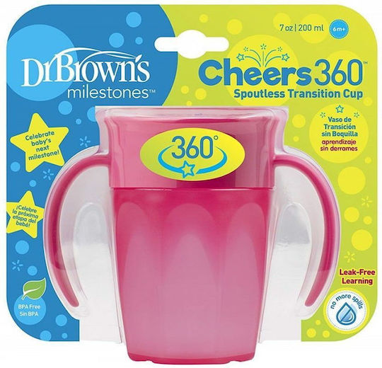 Dr. Brown's Toddler Cup Milestones Cheers 360° Silicone Pink 200ml for 6m+