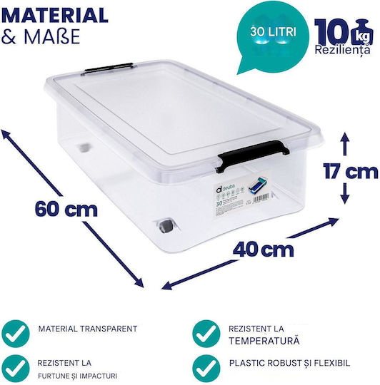 Deuba Plastic Storage Box with Wheels and Lid Transparent 60x40x17cm 1pcs