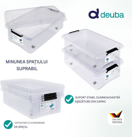 Deuba Plastic Storage Box with Wheels and Lid Transparent 60x40x17cm 1pcs