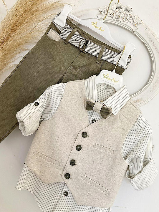 Vintage Soul Costum de Botez cu Vestă pentru Băiat Multicolor