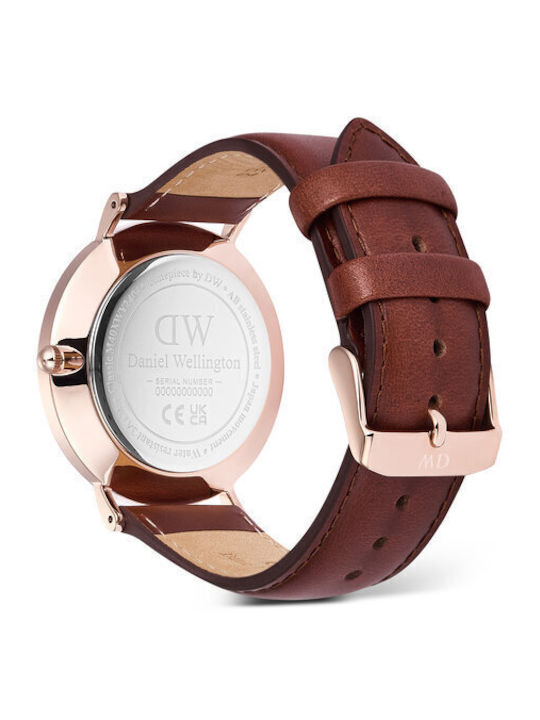 Daniel Wellington Classic Womens Watch Battery with Brown Metal Bracelet