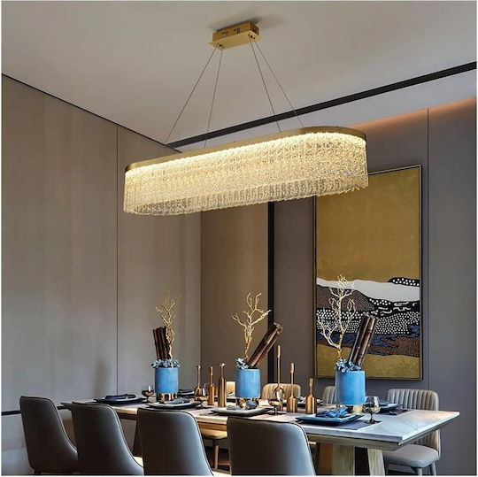 Verstellbar Hängelampe Gold mit Kristallen 80x80cm.