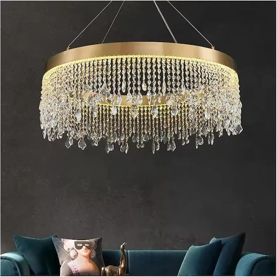 Verstellbar Hängelampe Gold mit Kristallen 60x60cm.