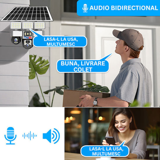 Taggo V380-SOLAR-3P4A-LIGHT-4G IP Cameră de Supraveghere 4G 12MP Rezistentă la Apă cu Baterie și Difuzor