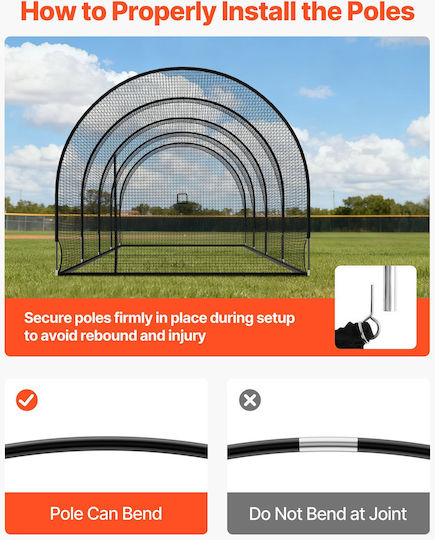 Vevor Baseball Cage 12200 X 3700 X 3050mm Free Portable Baseball Cage Batting Cages 4-Ply Polyester Knotless & Pitching Machine Opening Batting Cage Net Indoor Outdoor Use