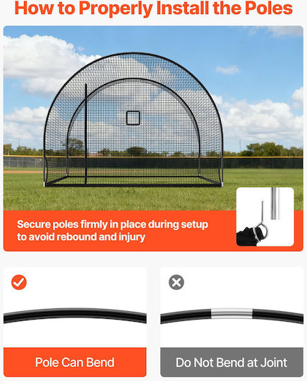 Baseball Cage Vevor 3660 X 3100 X 2330mm Free Standing Portable Baseball Cage Batting Cages Polyester 4 Layers Knotless & Pitching Machine Opening Batting Cage Net Indoor Outdoor Use