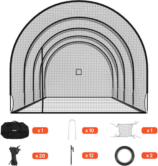 Vevor Baseball Cage 12200 X 3700 X 3050mm Free Portable Baseball Cage Batting Cages 4-Ply Polyester Knotless & Pitching Machine Opening Batting Cage Net Indoor Outdoor Use