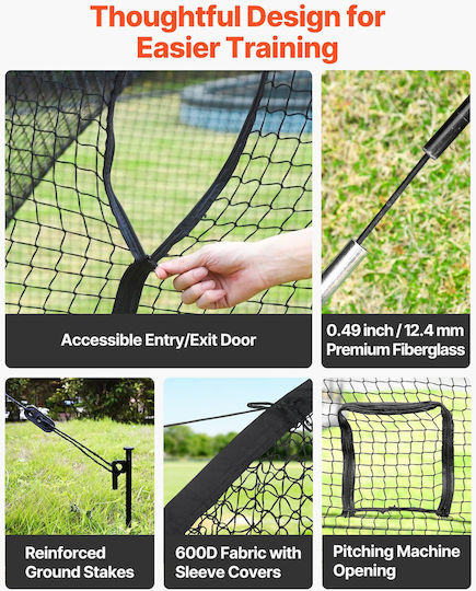 Baseball Cage Vevor 3660 X 3100 X 2330mm Free Standing Portable Baseball Cage Batting Cages Polyester 4 Layers Knotless & Pitching Machine Opening Batting Cage Net Indoor Outdoor Use