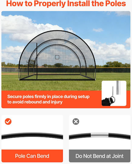 Baseball Cage Vevor 6780 x 3700 x 2400mm Free Standing Portable Baseball Cage Batting Cages 4-Layer Polyester Knotless Pitching Machine Opening Batting Cage Net Indoor Outdoor Use