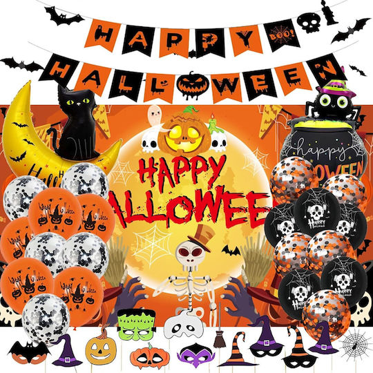 Set De Decorare Halloween Banner Baloane Fundal 48 Bucăți Portocalii