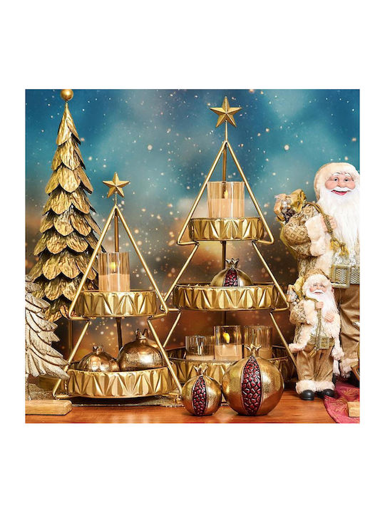 Weihnachtsdekorationen mit Bäumen Dreistöckiger Metallischer Teller Baum Fylliana Fl0041 Gold Farbe 42x37x88cm Weihnachtsdekorationen mit Bäumen Dreistöckiger Metallischer Teller Baum Fylliana Fl0041 Gold Farbe 42x37x88cm