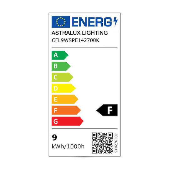 Astralux Λάμπα Οικονομίας 9w Ε14 Σπυράλ 2700κ Θερμό Λευκό