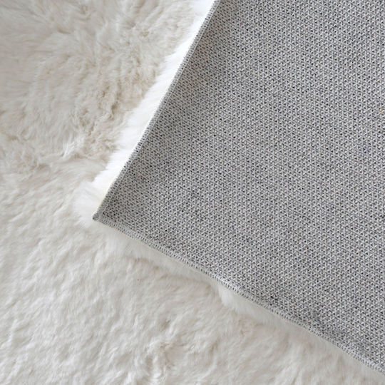 Ravelia Fluffy Non-Slip Furry Ecru Runner Rug 80x150cm