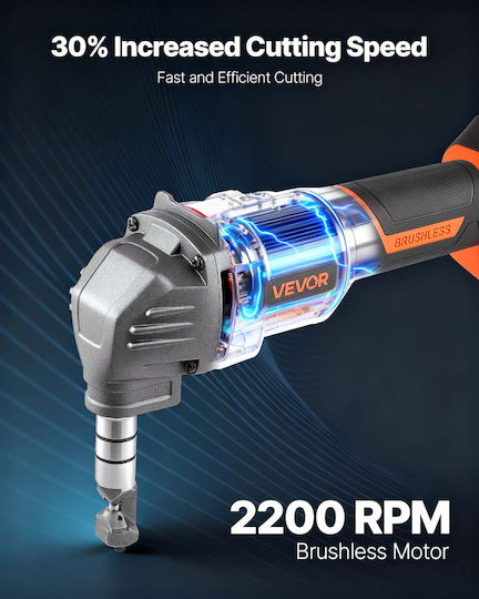 Vevor Cordless Metal Cutter Battery 20 V 4000 Mah Efficient Brushless Motor 2200 Rpm Electric Metal Cutter Plastic Carrying Case Cutting Steel Aluminum Sheets