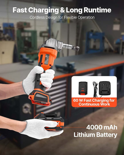 Vevor Cordless Metal Cutter Battery 20 V 4000 Mah Efficient Brushless Motor 2200 Rpm Electric Metal Cutter Plastic Carrying Case Cutting Steel Aluminum Sheets