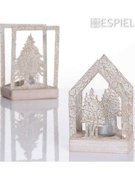 Espiel Christmas Wood Bronze Candlestick 17.5x12cm