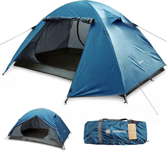 Shinhye Camping Tent Igloo Mountaineering Blue with Double Cloth 4 Seasons for 4 People Waterproof