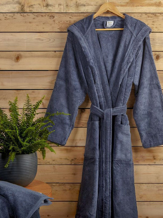 Aigaion Νua Cotton Bademantel mit Kapuze Anthracite 320gr/m²