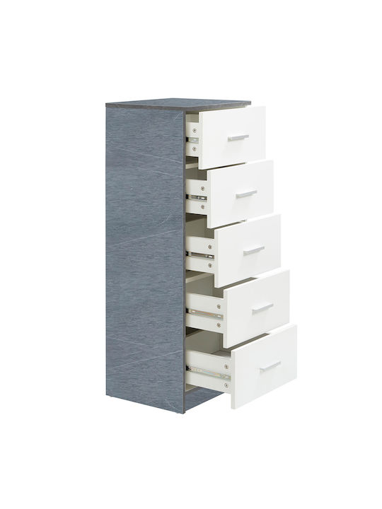 Comoda pentru Dormitor Dama cu 5 sertare White/cement 40x35x108buc